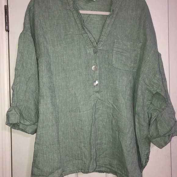 PureJill J. Jill v neck green 100% linen blouse 3/4 sleeve extra large petite - Picture 4 of 9